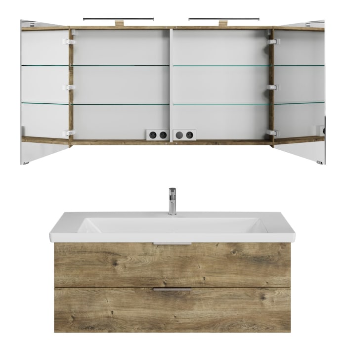 Steinkamp Living 2.0 / Villeroy & Boch Subway 3.0 Badmöbel Set 130 cm mit Spiegelschrank, 2 Türen