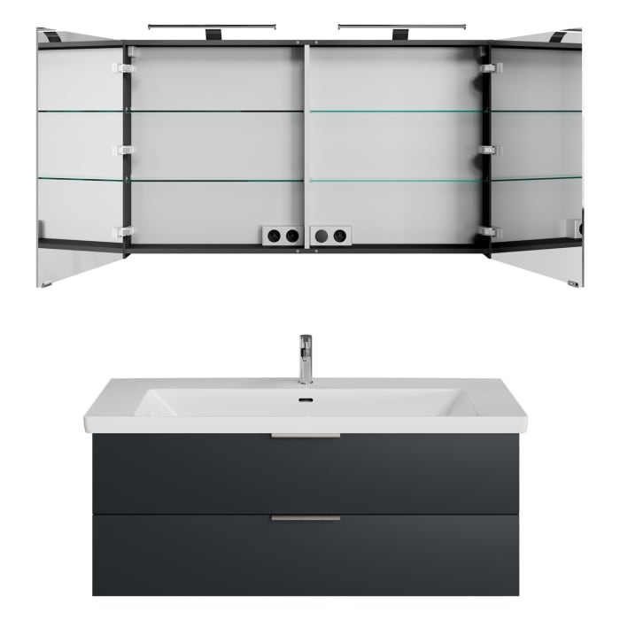 Steinkamp Living 2.0 / Villeroy & Boch Subway 3.0 Badmöbel Set 130 cm mit Spiegelschrank, 2 Türen