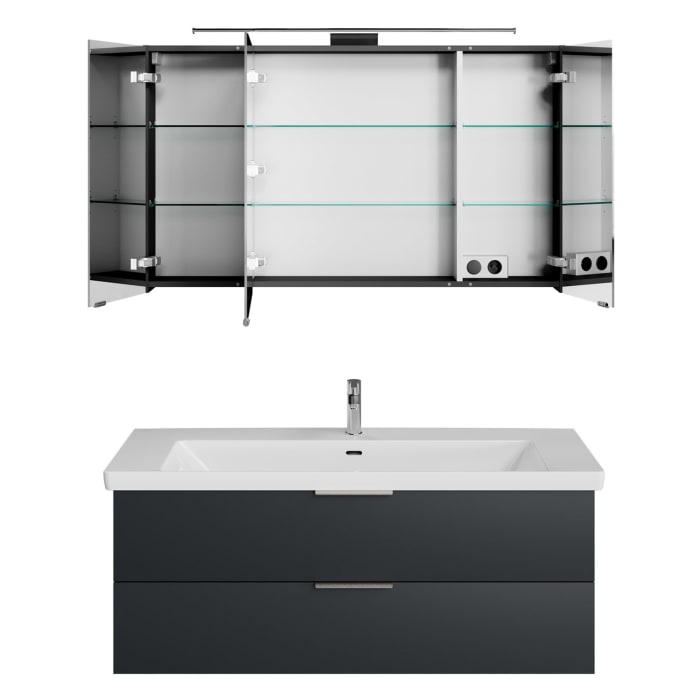 Steinkamp Living 2.0 / Villeroy & Boch Subway 3.0 Badmöbel Set 130 cm mit Spiegelschrank, 3 Türen