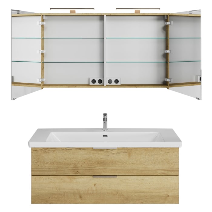 Steinkamp Living 2.0 / Villeroy & Boch Subway 3.0 Badmöbel Set 130 cm mit Spiegelschrank, 2 Türen