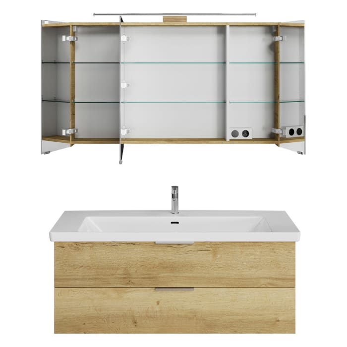 Steinkamp Living 2.0 / Villeroy & Boch Subway 3.0 Badmöbel Set 130 cm mit Spiegelschrank, 3 Türen