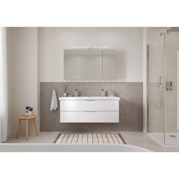 Steinkamp Living 2.0 / Villeroy & Boch Subway 3.0 Badmöbel Set 130 cm mit Spiegelschrank, 3 Türen