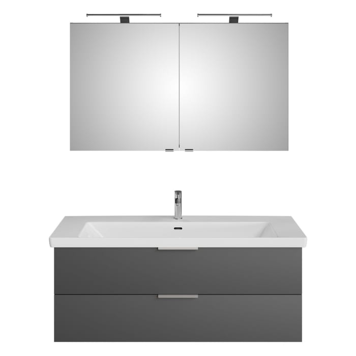 Steinkamp Living 2.0 / Villeroy & Boch Subway 3.0 Badmöbel Set 130 cm mit Spiegelschrank, 2 Türen