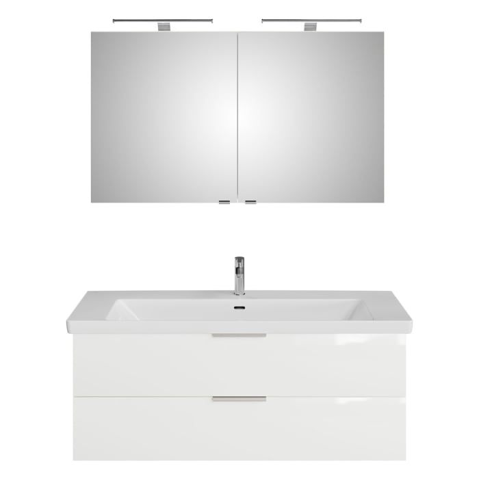 Steinkamp Living 2.0 / Villeroy & Boch Subway 3.0 Badmöbel Set 130 cm mit Spiegelschrank, 2 Türen