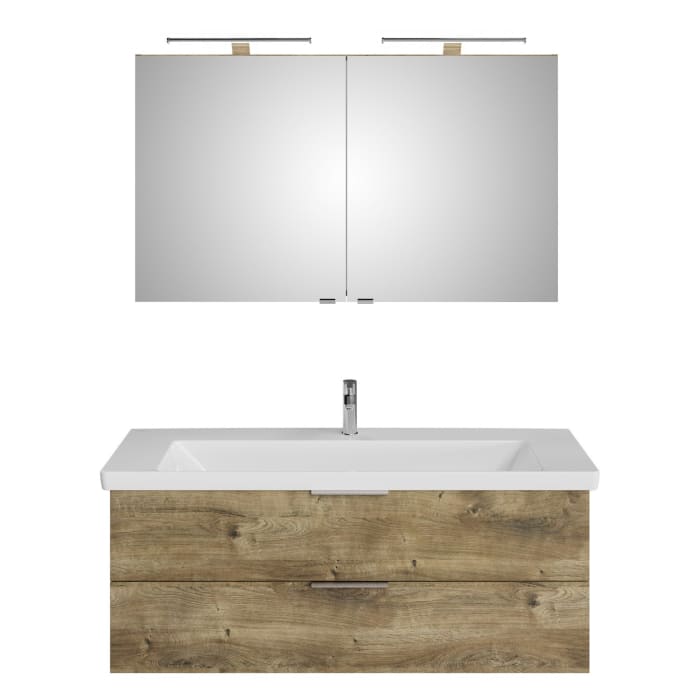 Steinkamp Living 2.0 / Villeroy & Boch Subway 3.0 Badmöbel Set 130 cm mit Spiegelschrank, 2 Türen