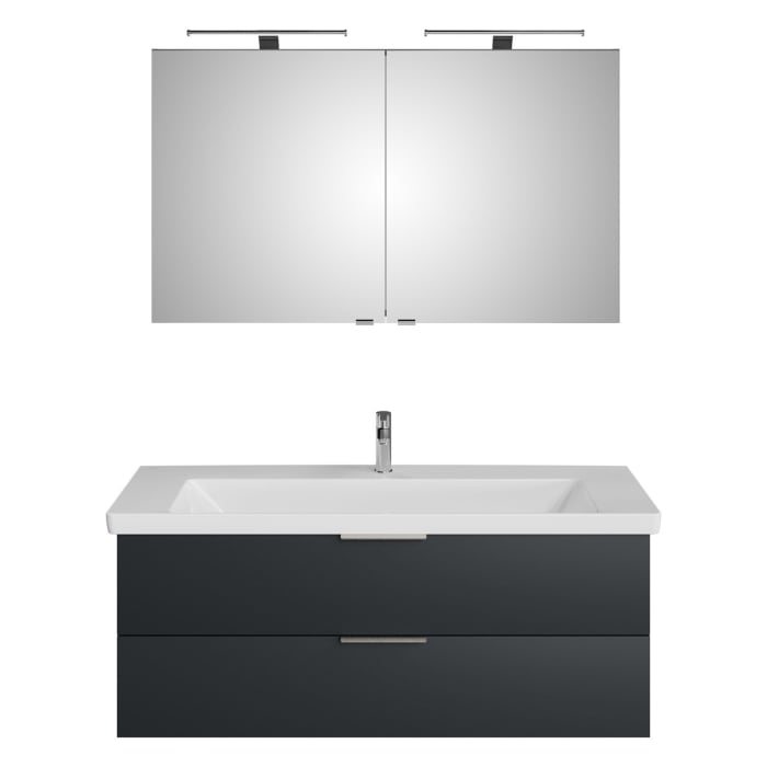 Steinkamp Living 2.0 / Villeroy & Boch Subway 3.0 Badmöbel Set 130 cm mit Spiegelschrank, 2 Türen