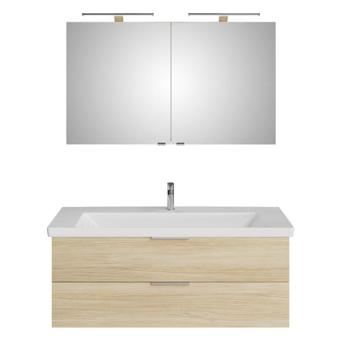 Steinkamp Living 2.0 / Villeroy & Boch Subway 3.0 Badmöbel Set 130 cm mit Spiegelschrank, 2 Türen