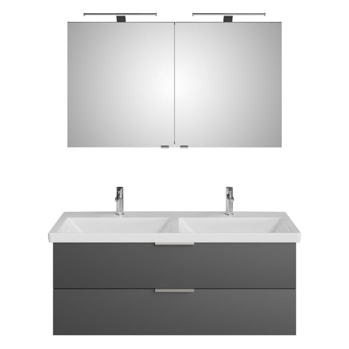 Steinkamp Living 2.0 / Villeroy & Boch Subway 3.0 Badmöbel Set 130 cm mit Spiegelschrank, 2 Türen