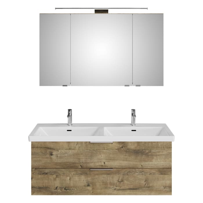 Steinkamp Living 2.0 / Villeroy & Boch Subway 3.0 Badmöbel Set 130 cm mit Spiegelschrank, 3 Türen