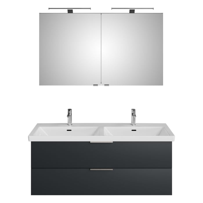 Steinkamp Living 2.0 / Villeroy & Boch Subway 3.0 Badmöbel Set 130 cm mit Spiegelschrank, 2 Türen