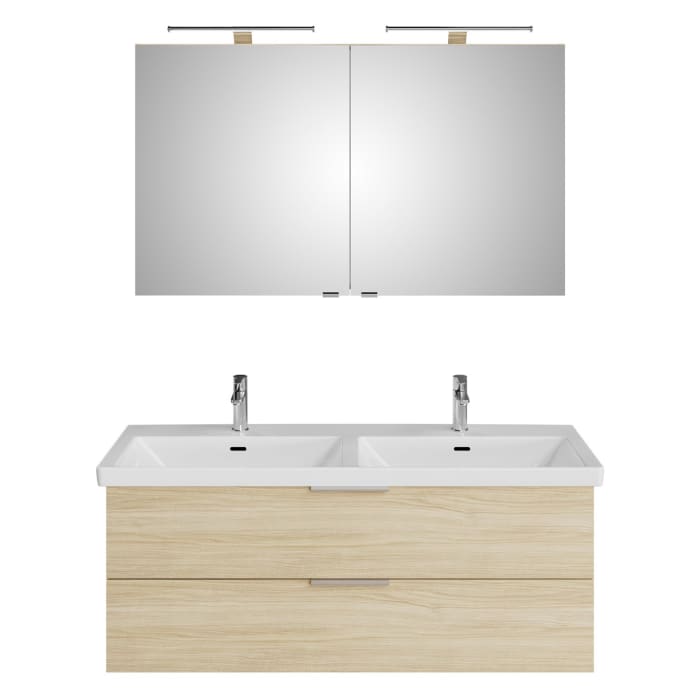 Steinkamp Living 2.0 / Villeroy & Boch Subway 3.0 Badmöbel Set 130 cm mit Spiegelschrank, 2 Türen