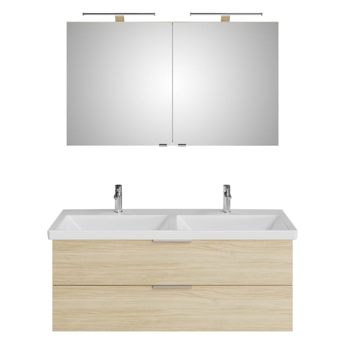 Steinkamp Living 2.0 / Villeroy & Boch Subway 3.0 Badmöbel Set 130 cm mit Spiegelschrank, 2 Türen