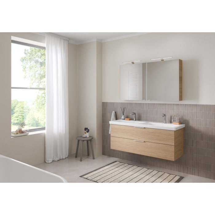 Steinkamp Living 2.0 / Villeroy & Boch Subway 3.0 Badmöbel Set 130 cm mit Spiegelschrank, 2 Türen