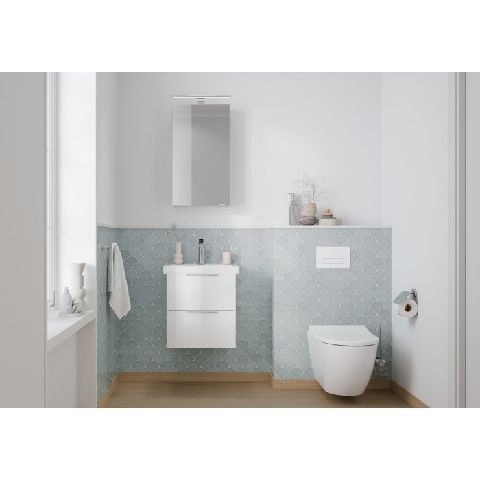 Steinkamp Living 2.0 / Villeroy & Boch Subway 3.0 Badmöbel Set 55 cm mit Spiegelschrank