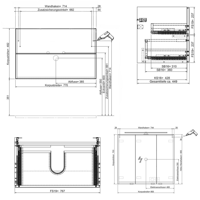 Steinkamp Living 2.0 / Villeroy & Boch Loop & Friends Badmöbelset 79 cm mit Spiegelschrank