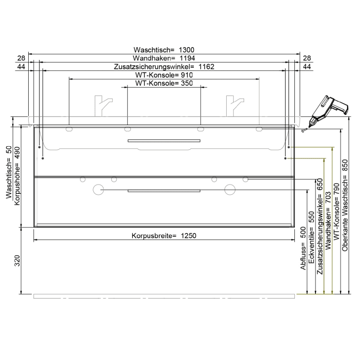 Steinkamp Living 2.0 Waschtischunterschrank für Villeroy & Boch Subway 3.0 Doppelwaschtisch 130 cm