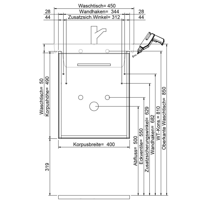 Steinkamp Living 2.0 Waschtischunterschrank für Villeroy & Boch Subway 3.0 Waschtisch 45 cm