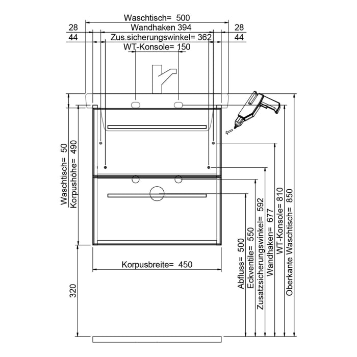 Steinkamp Living 2.0 Waschtischunterschrank für Villeroy & Boch Subway 3.0 Waschtisch 50 cm
