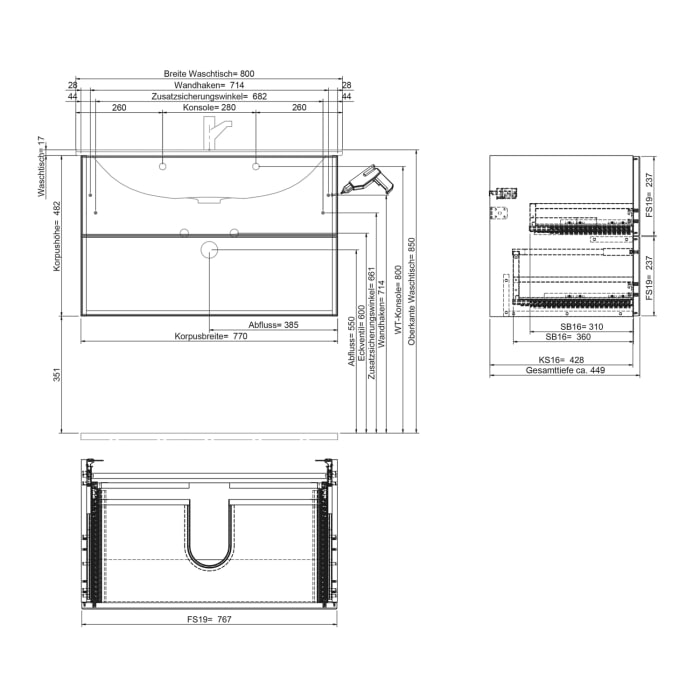 Steinkamp Living 2.0 Waschtischunterschrank für GROHE Essence Waschtisch 80 cm