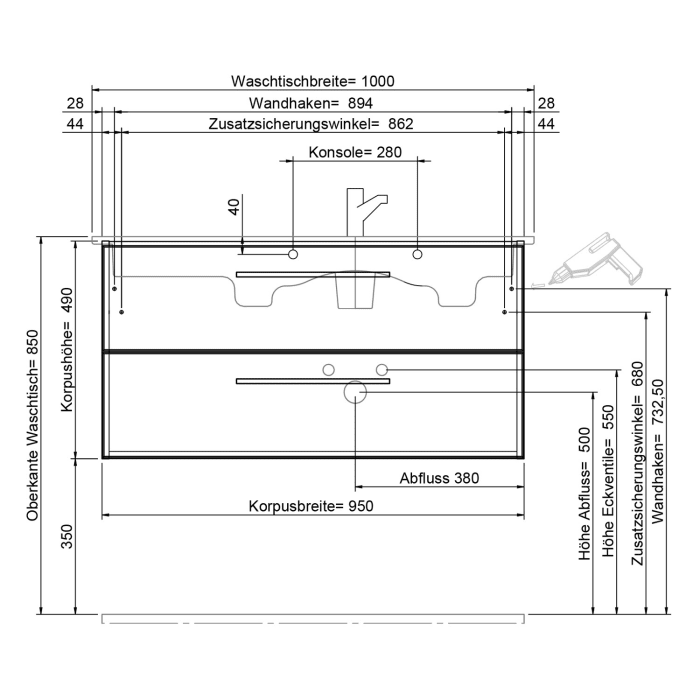 Steinkamp Living 2.0 Waschtischunterschrank für Villeroy & Boch Venticello Waschtisch 100 cm, Becken rechts