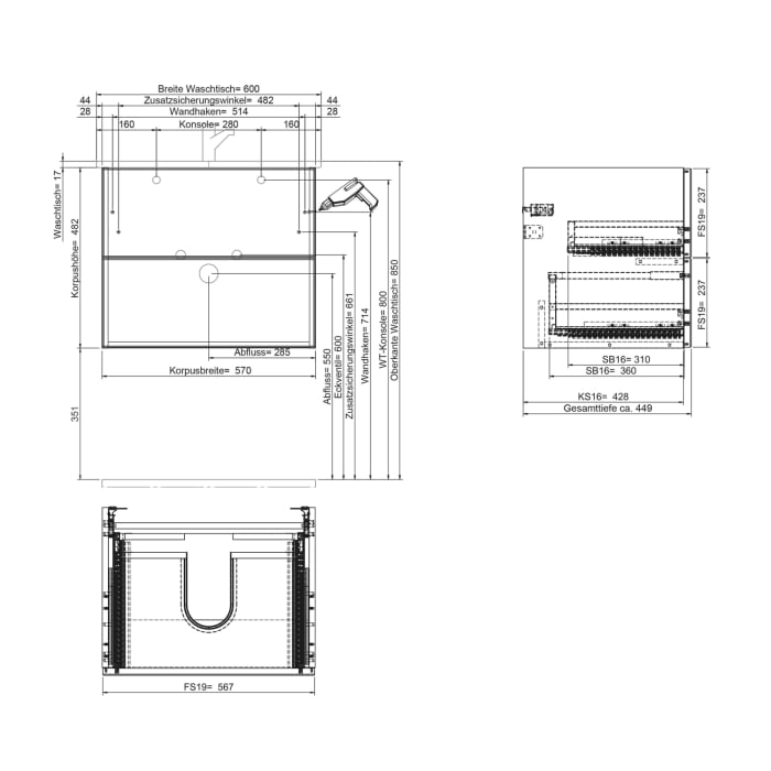 Steinkamp Living 2.0 Waschtischunterschrank 57 cm für GROHE Essence Waschtisch 60 cm