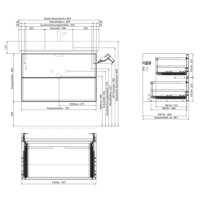Steinkamp Living 2.0 Waschtischunterschrank 75 cm für GROHE Cube Waschtisch 80 cm