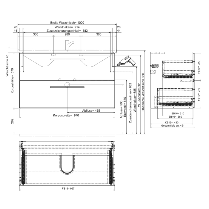 Steinkamp Living 2.0 Waschtischunterschrank für Steinkamp Living 2.0 Waschtisch 100 cm