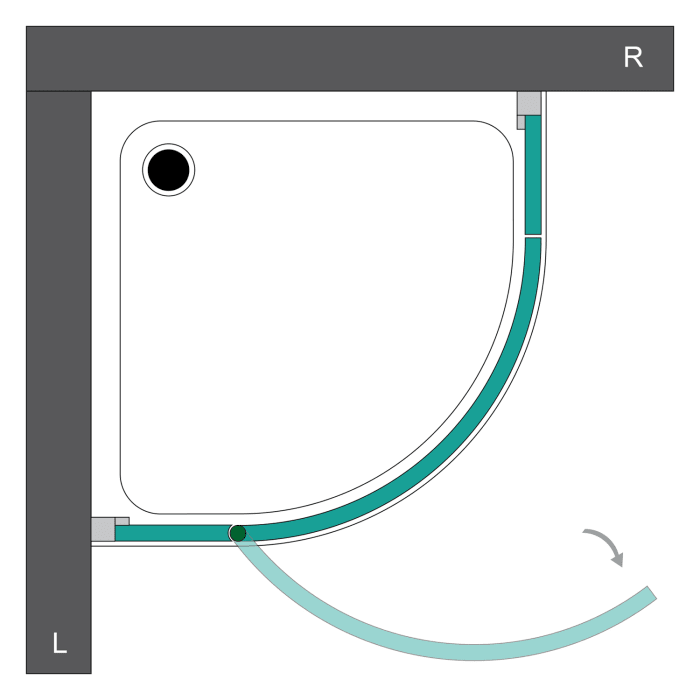 Steinkamp Living Runddusche 3-teilig 90 x 90 cm Radius 55 cm Anschlag links inkl. easypearl, mittig mattiert