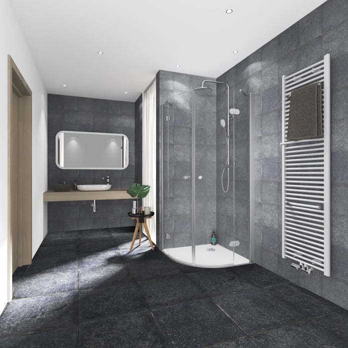 Steinkamp Living Runddusche 4-teilig 90 x 90 cm Radius 50 cm inkl. easypearl, mittig mattiert