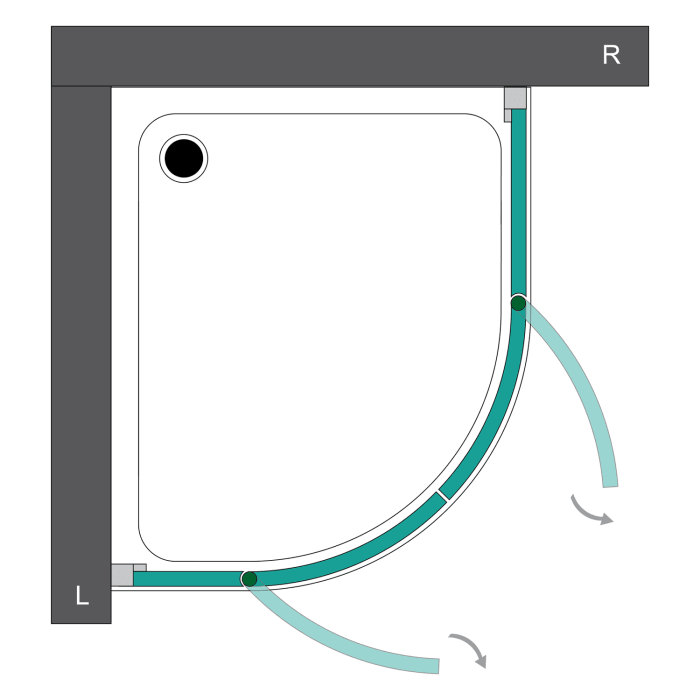 Steinkamp Living Runddusche 4-teilig 90 x 100 cm Radius 50 cm, Ausführung rechts inkl. easypearl, mittig mattiert