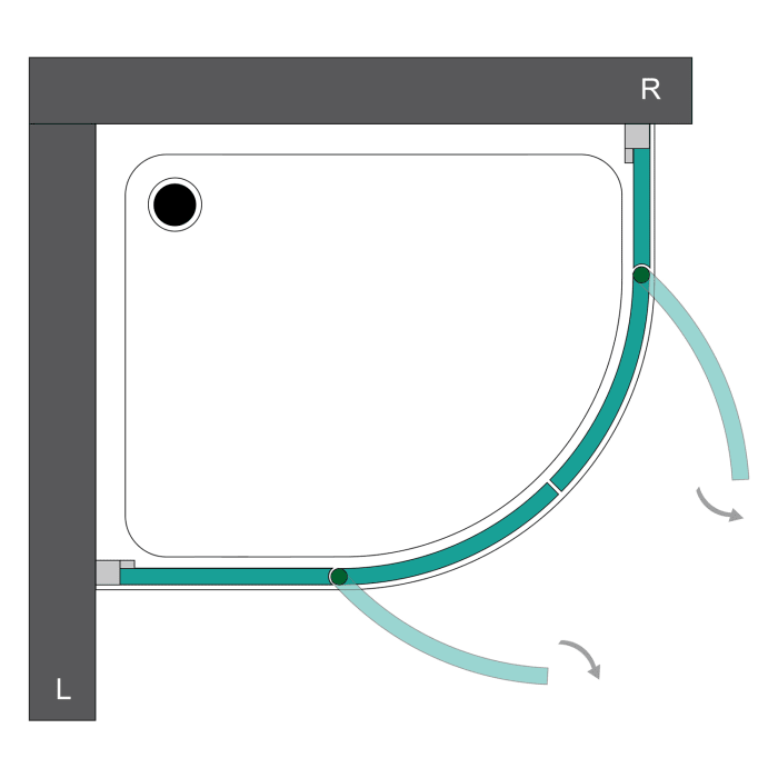 Steinkamp Living Runddusche 4-teilig 100 x 90 cm Radius 50 cm Ausführung links inkl. easypearl, mittig mattiert