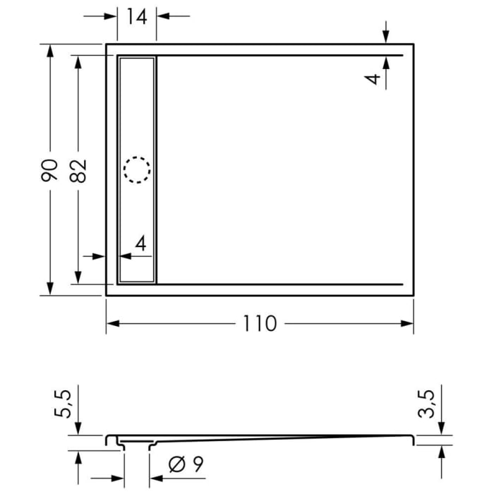Steinkamp Living Duschwanne 120 x 90 cm mit Ablaufrinne, superflach
