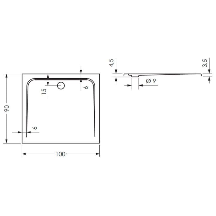 Steinkamp Plan Duschwanne 100 x 90 cm superflach mit Antirutsch