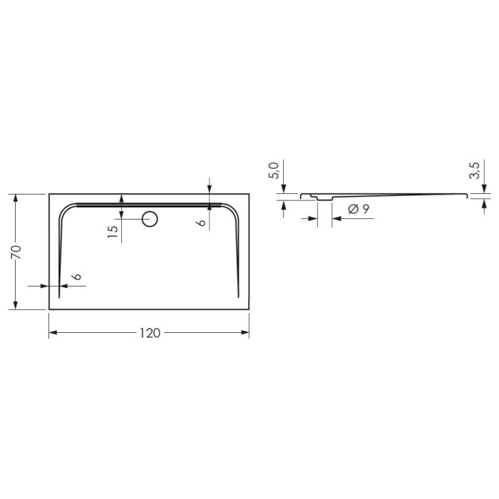Steinkamp Plan Duschwanne 120 x 70 cm superflach mit Antirutsch