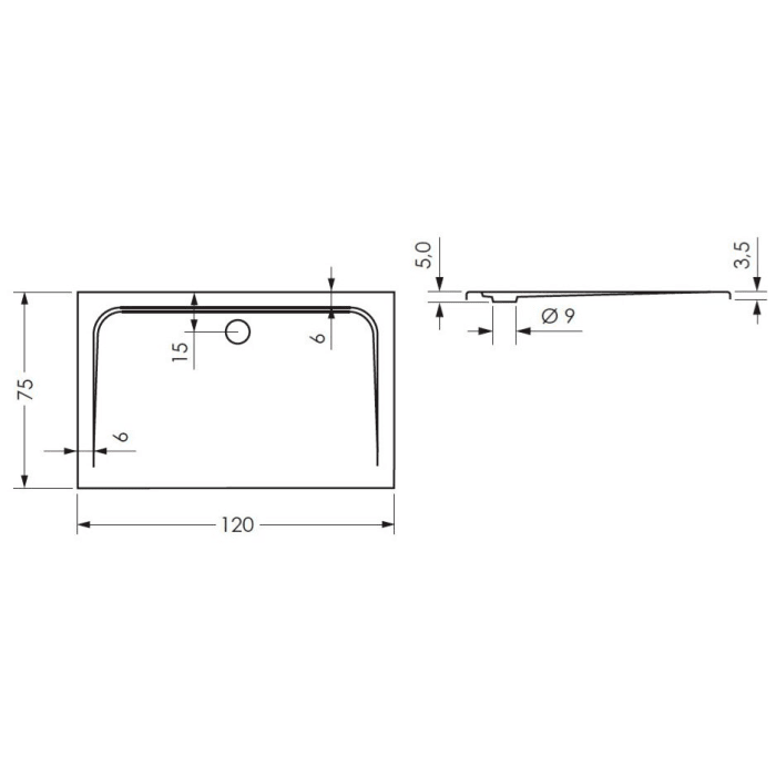 Steinkamp Plan Duschwanne 120 x 75 cm superflach mit Antirutsch