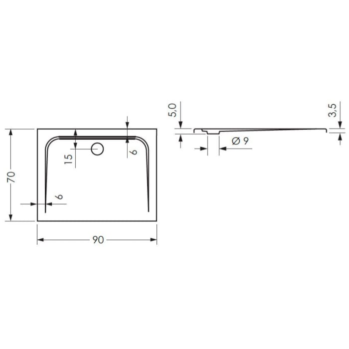 Steinkamp Plan Duschwanne 90 x 70 cm superflach mit Antirutsch