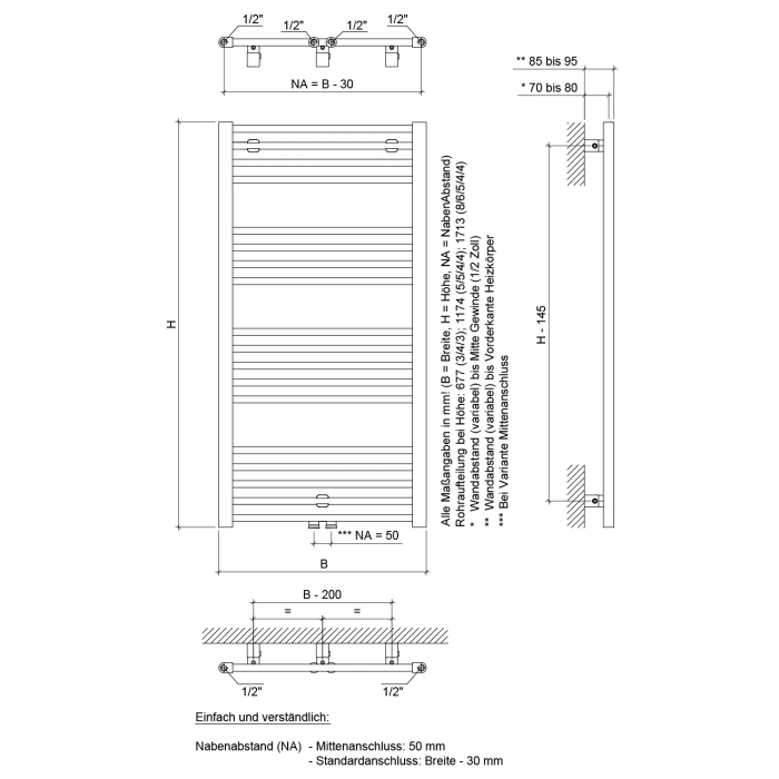 Sturotec Bath 11 E Badheizkörper 50 x 171,3 cm, rein elektrisch