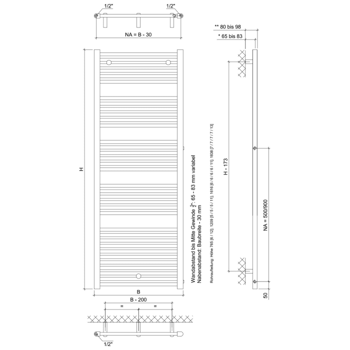 Sturotec Bath 12 Badheizkörper 60 x 183,8 cm