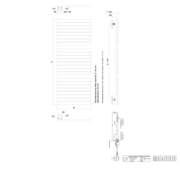 Sturotec Bath 2 E Badheizkörper 50 x 81,6 cm, rein elektrisch, Öffnung links
