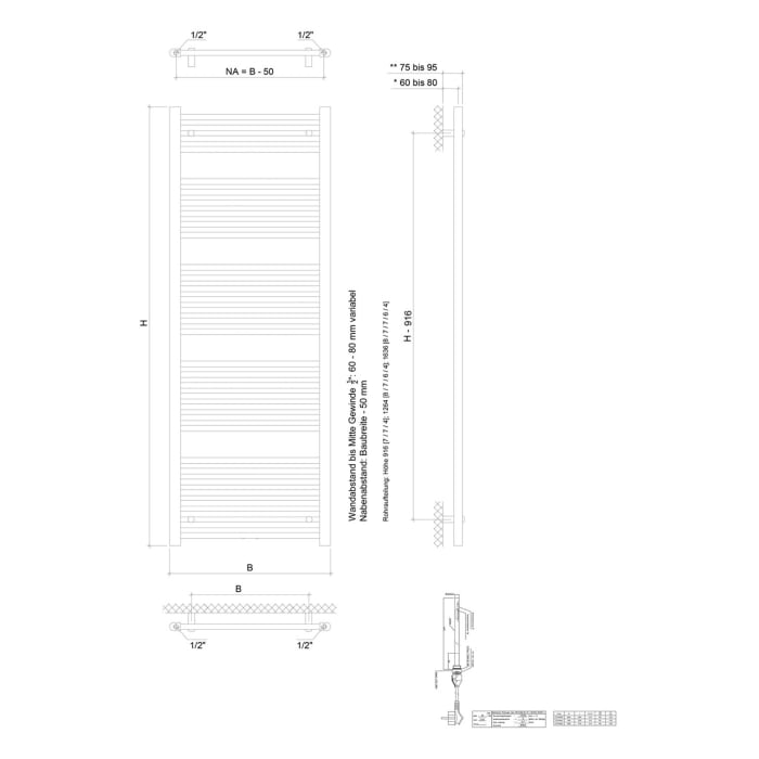 Sturotec Bath 5 E Badheizkörper 60 x 91,6 cm, rein elektrisch
