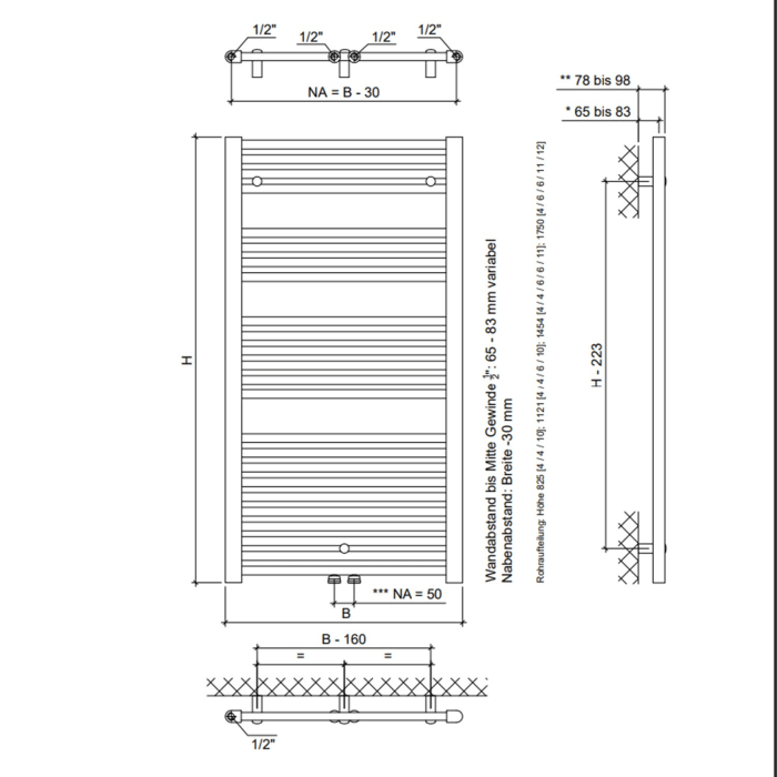 Sturotec Bath X E Badheizkörper 50 x 175 cm, rein elektrisch, mit integr. Raumthermostat, inkl. Fernbedienung