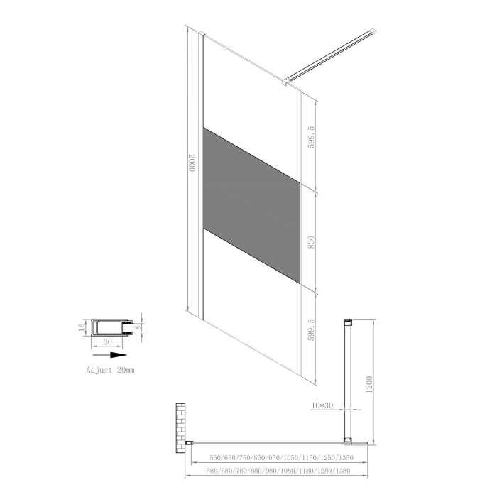 Sturotec 3020 Walk-In Seitenwand 80 x 200 cm mit Nano-Beschichtung