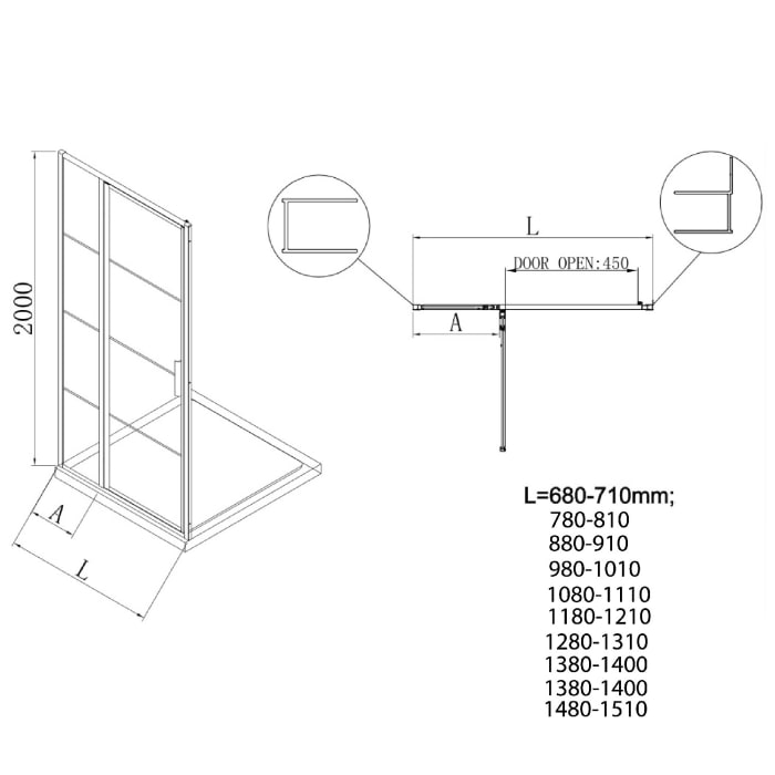 Sturotec 3060 Drehtür mit Festelement 110 x 200 cm für Nische mit Nano-Beschichtung