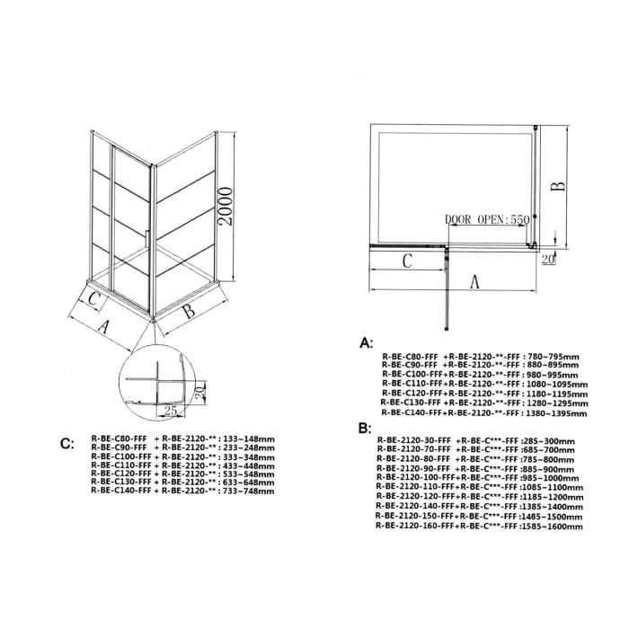 Sturotec 3060 Drehtür mit Festelement und Seitenwand 80 x 110 x 200 cm mit Nano-Beschichtung