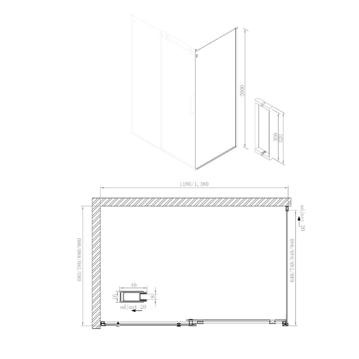 Sturotec 3070 Seitenwand 100 x 200 cm mit Nano-Beschichtung zur Kombination mit einer Schiebetüre