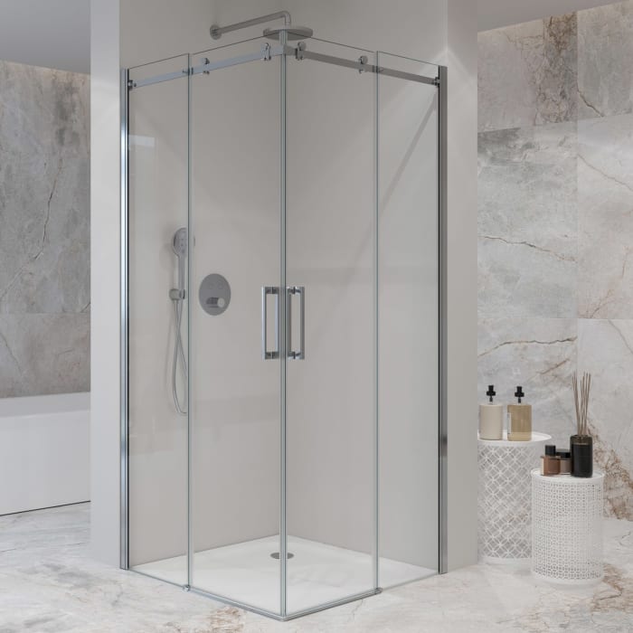 Sturotec 3080 Eckeinstieg 2 Schiebetüren mit 2 Festelementen 80 x 80 x 200 cm, mit Nano-Beschichtung