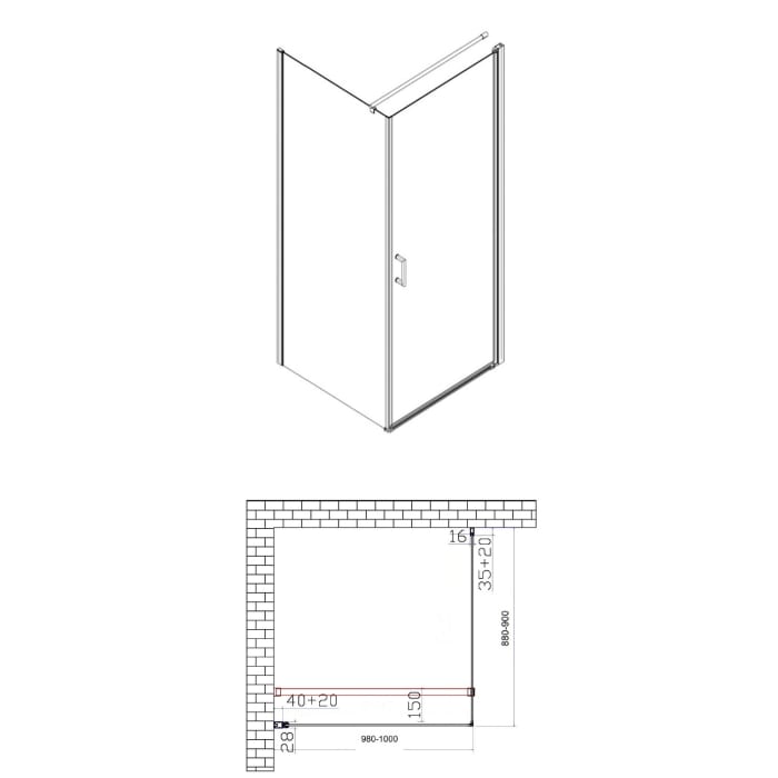 Sturotec 5070 Drehtür mit Seitenwand 100 x 90 x 195 cm mit Nano-Beschichtung