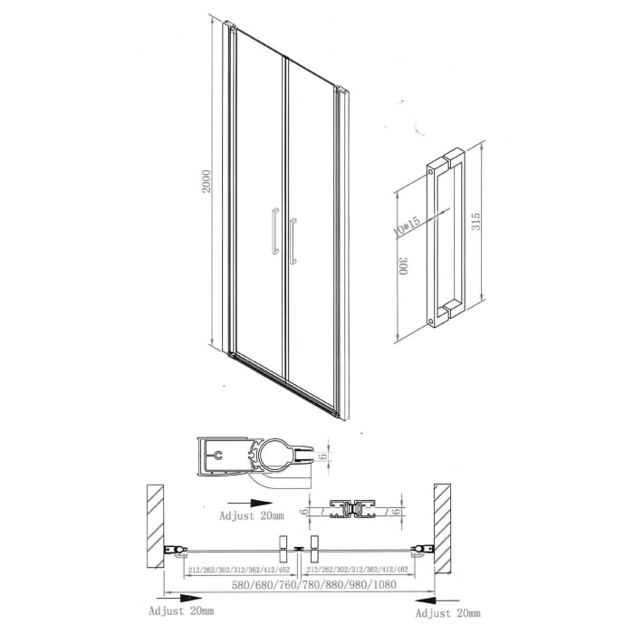 Sturotec 6090 2 Pendeltüren für Nische 80 x 200 cm mit Nano-Beschichtung