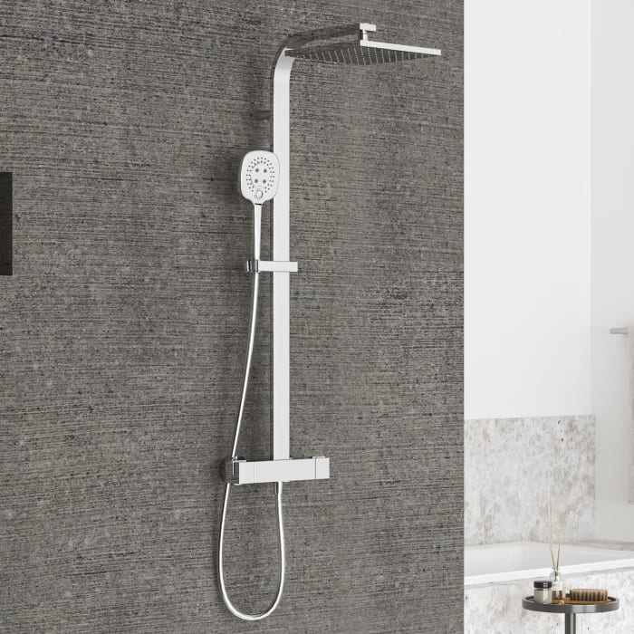 Sturotec Eco-Line 6 l/min Duschsystem eckig mit Thermostatarmatur und Kopfbrause 25 cm