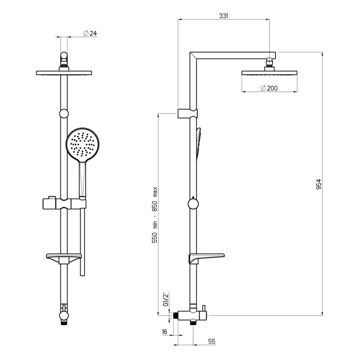 Sturotec Eco-Line 6 l/min Duschsystem ohne Armatur, mit Kopfbrause 20 cm rund